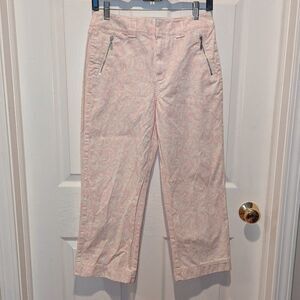 Coastal Cottagecore Paisley Pink White Cotton Capri Pants Kate Hill‎ 6P